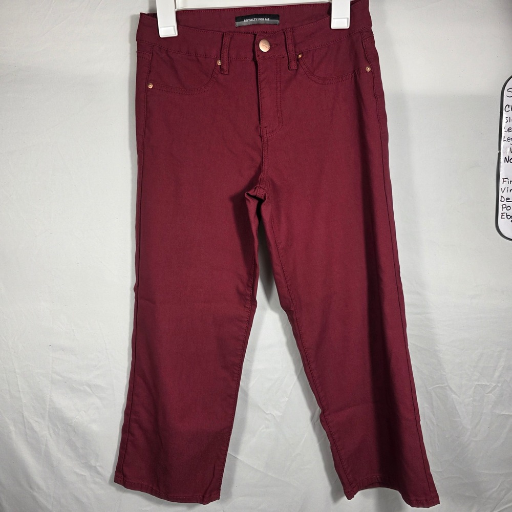Royalty For Me Womens Cropped Pants Burgundy Wine Red Stretch 5-Pocket Size 6